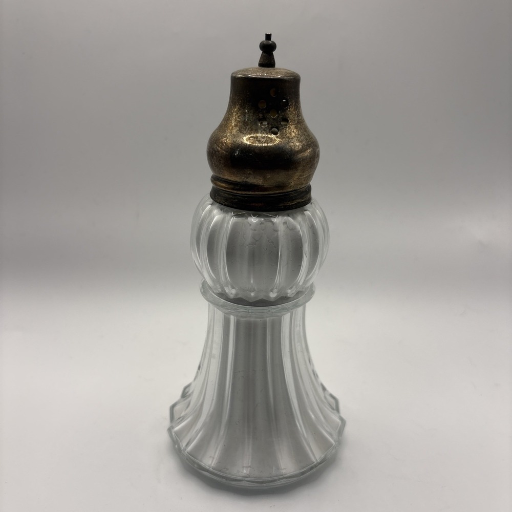 Vtg Lady Primrose BLUE TOPAZ Dusting Silk in Glass Silver Shaker NOS